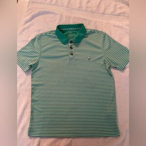 Girl’s medium Southern Spirit green white striped collared polo shirt top